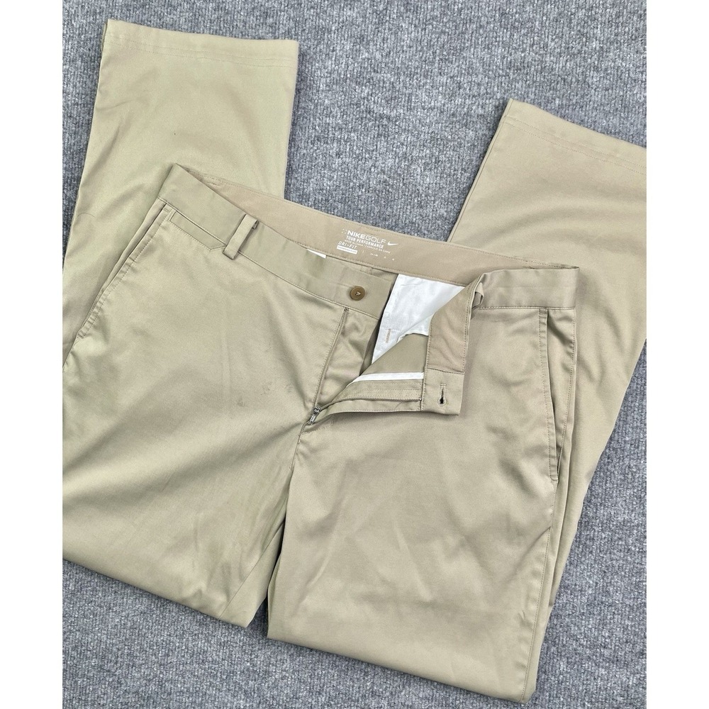Nike Golf Tour Performance Dri Fit Flat Front Tan Chino Khaki Pants Men's 34X30